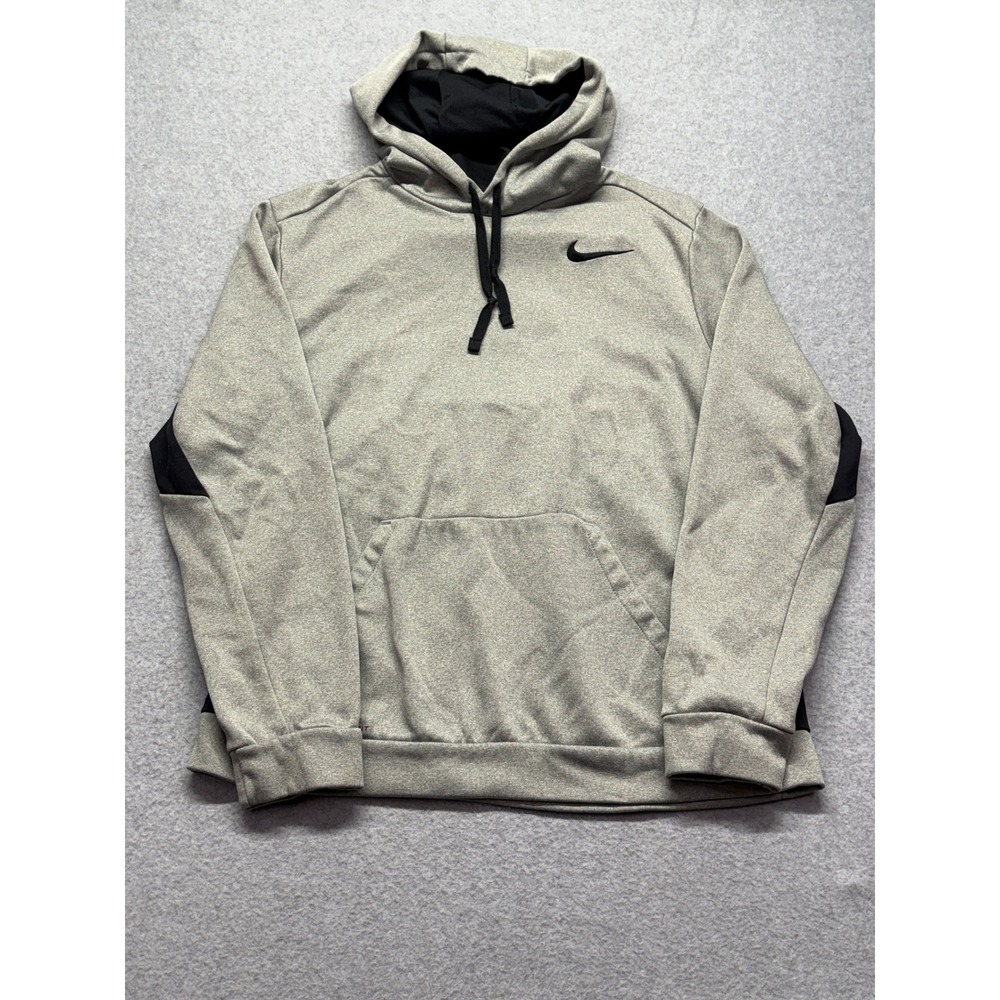 Nike Therma-FIT Hoodie Mens XL Gray Black Pullover Swoosh Sweatshirt 650733-063